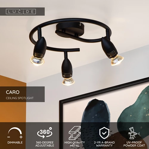 Lucide CARO - Ceiling spotlight - Ø 31 cm - 3xGU10 - Black - USP